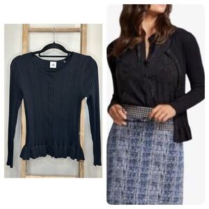 CAbi Black Ruffle Party Cardi Sweater Cardigan Small